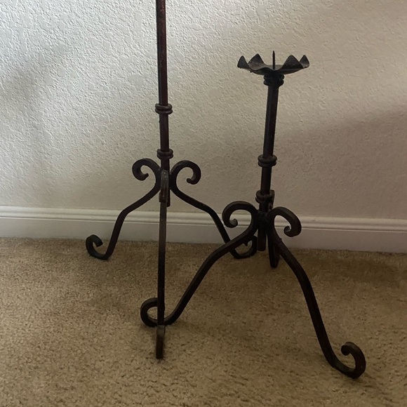 Vintage Wrought Iron Rustic Set Of (2) 16”& 21” Gothic Regency Candle Holders - Picture 6 of 16